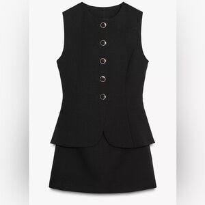 Zara Short Black Vest Jumpsuit Button-Front Mini
